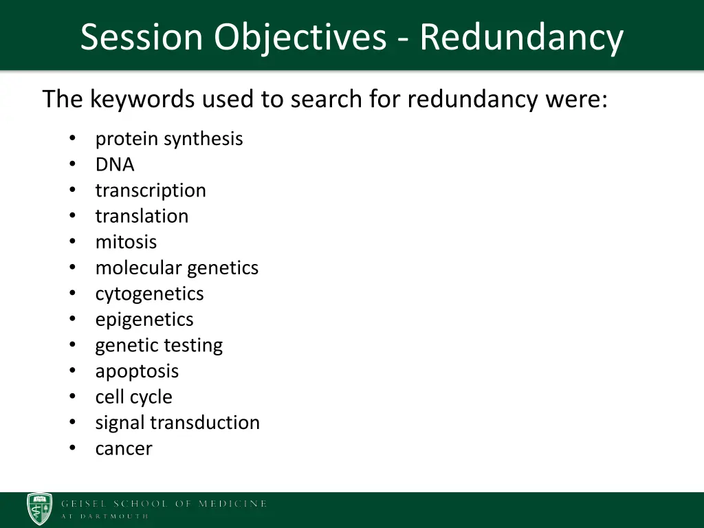 session objectives redundancy