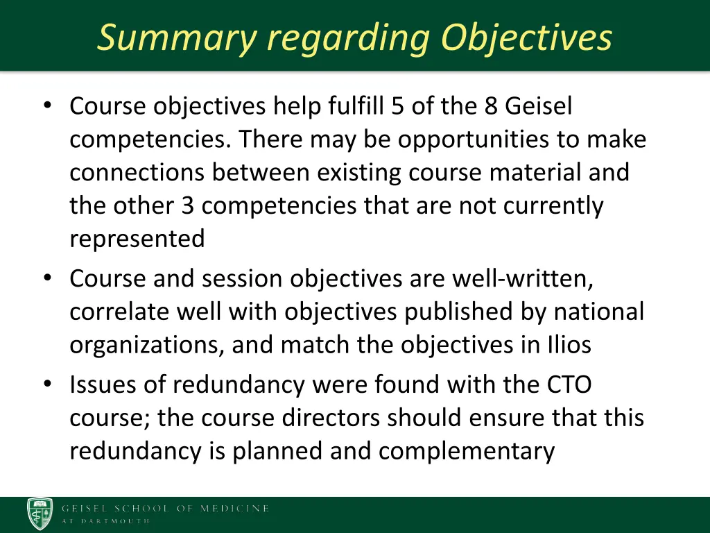 summary regarding objectives