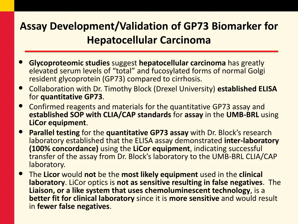 assay development validation of gp73 biomarker
