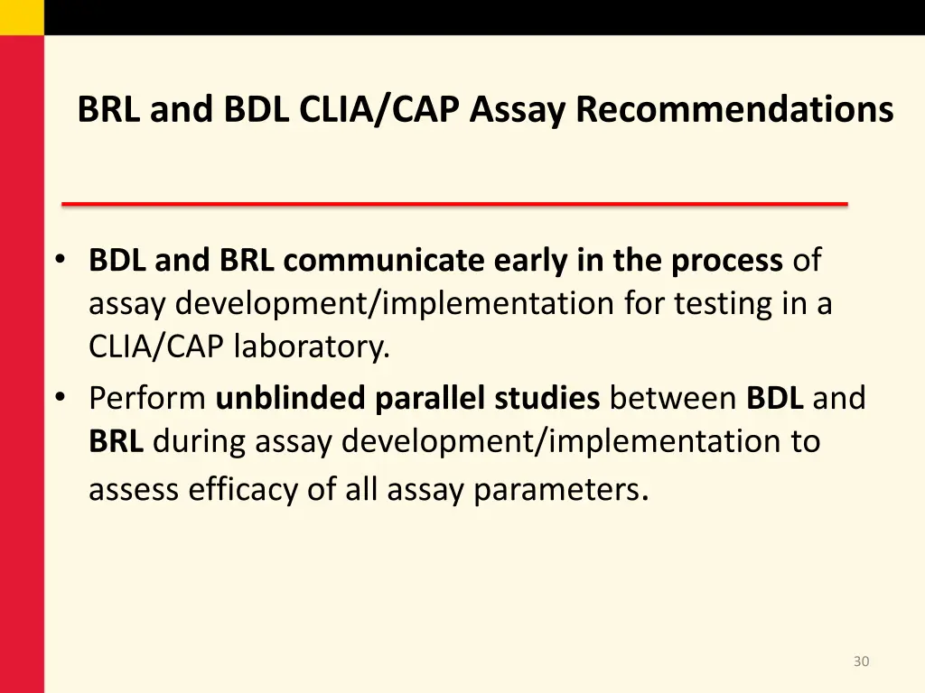 brl and bdl clia cap assay recommendations 1