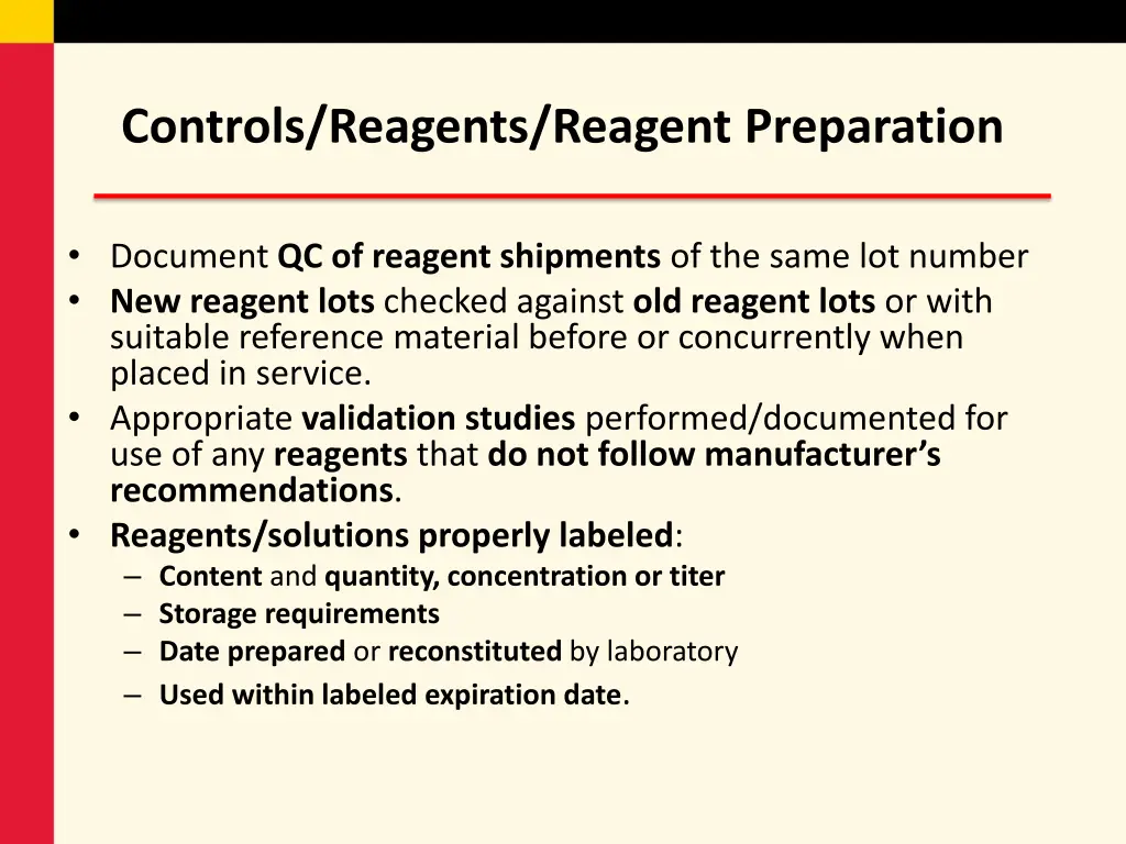 controls reagents reagent preparation