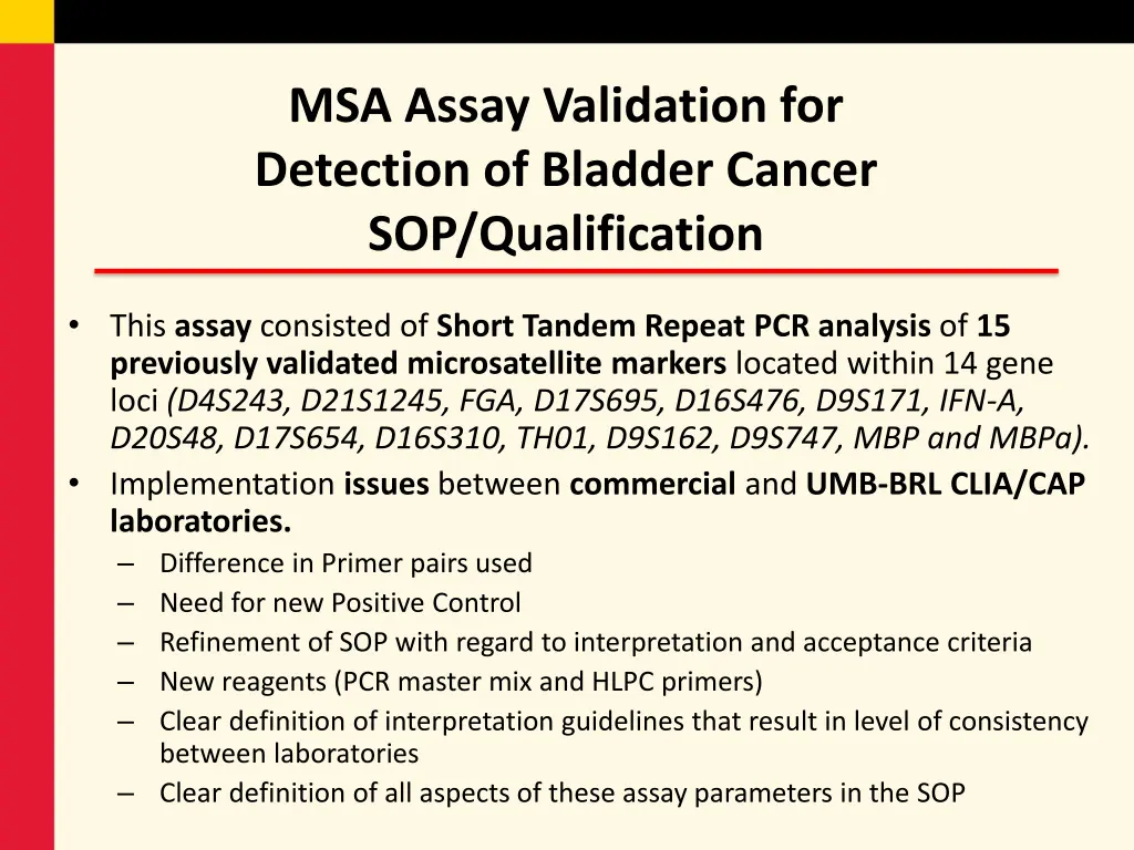 msa assay validation for detection of bladder