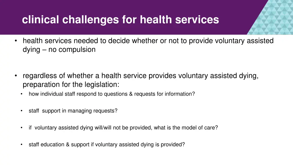 clinical challenges for health services