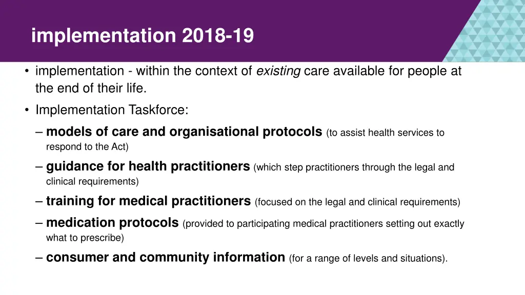 implementation 2018 19