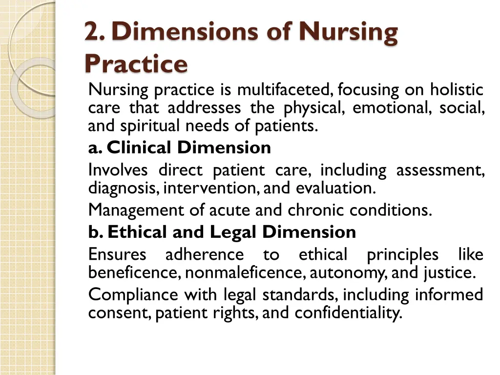 2 dimensions of nursing practice nursing practice