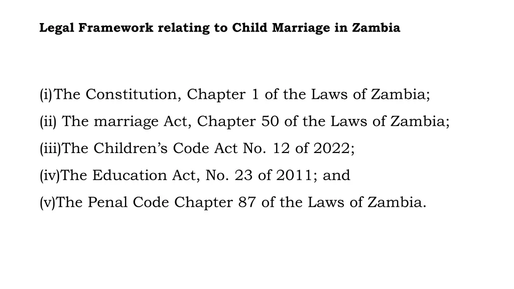 legal framework relating to child marriage