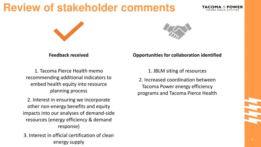 review of stakeholder comments