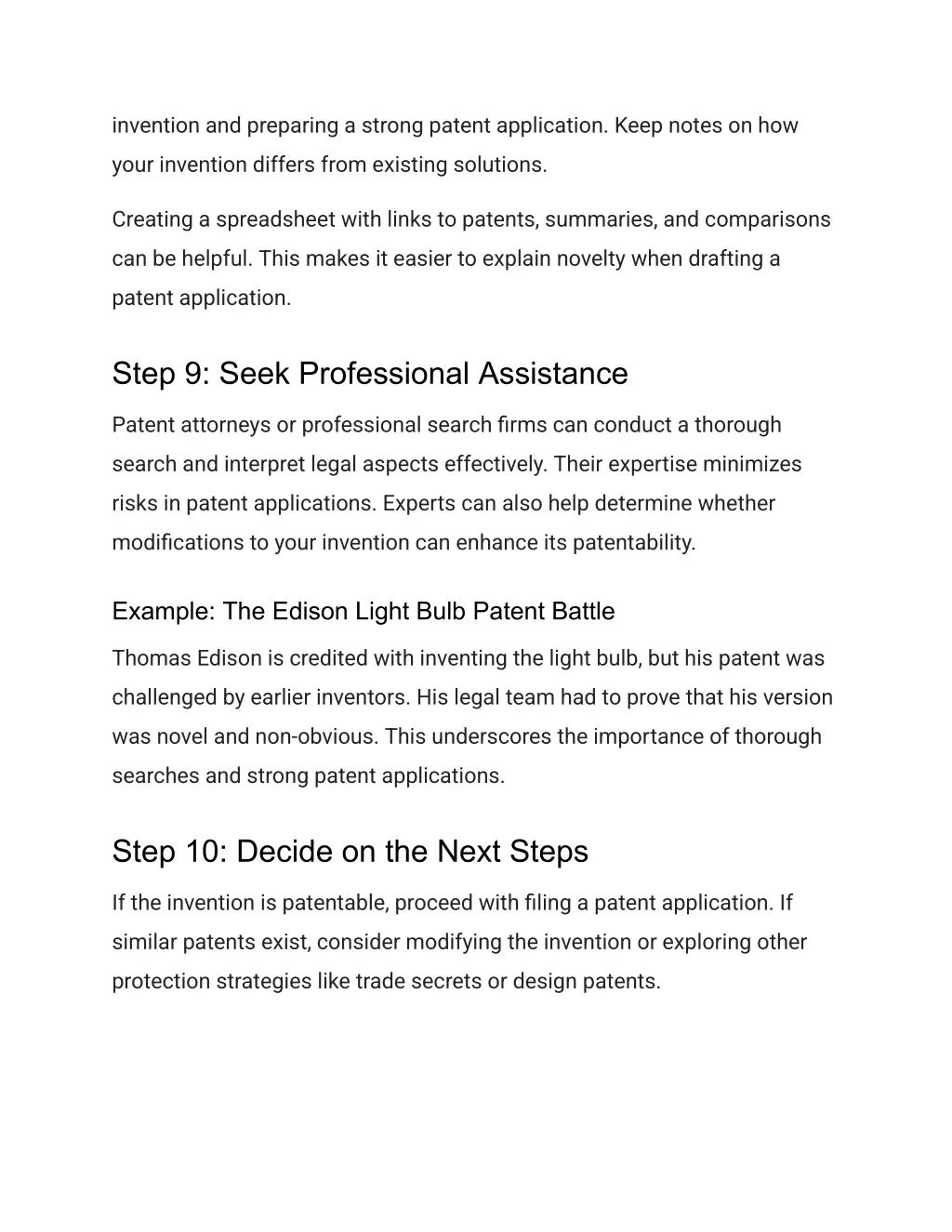 invention and preparing a strong patent