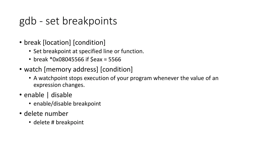 gdb set breakpoints