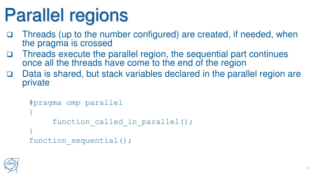 parallel regions threads up to the number