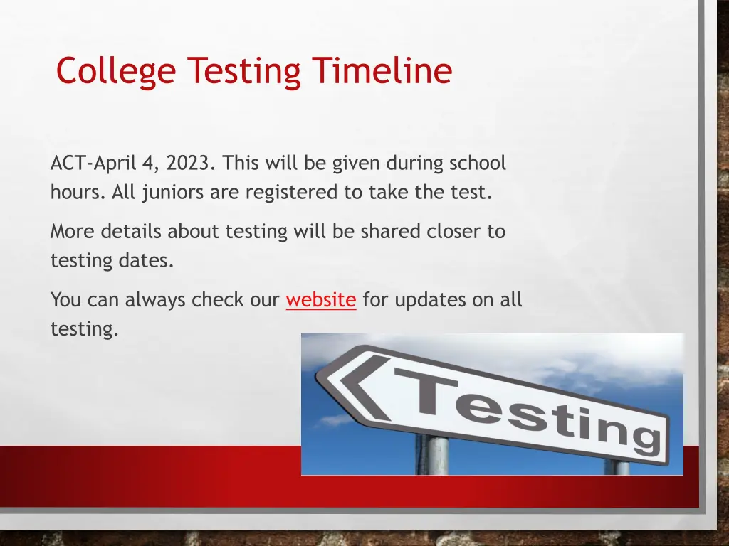 college testing timeline