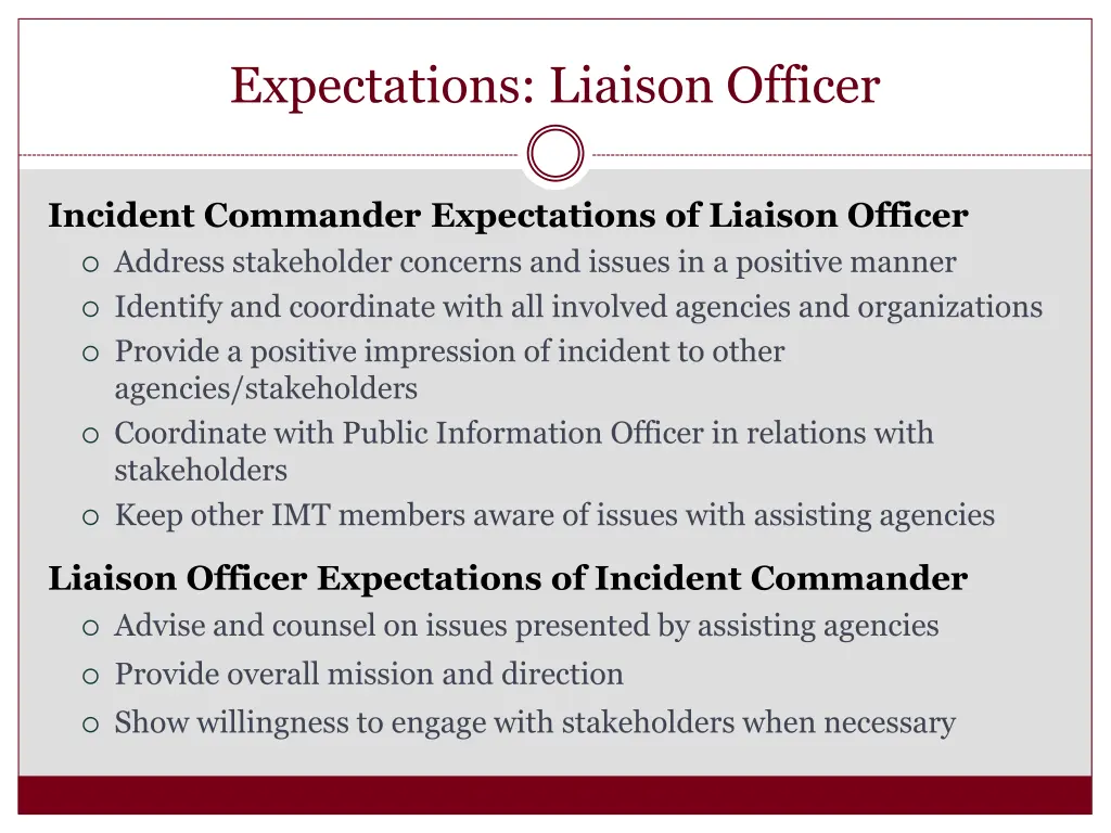 expectations liaison officer