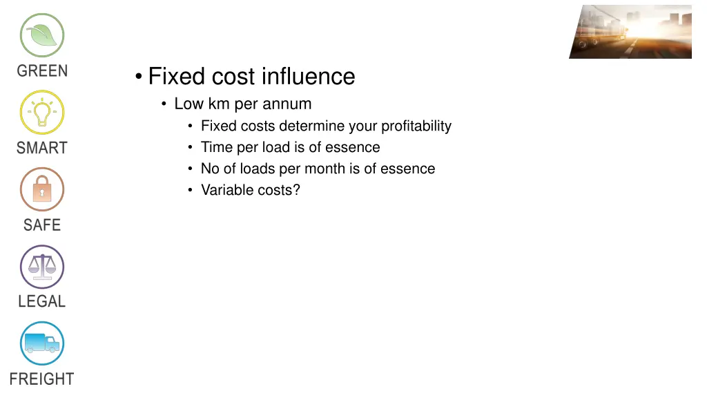 fixed cost influence low km per annum fixed costs