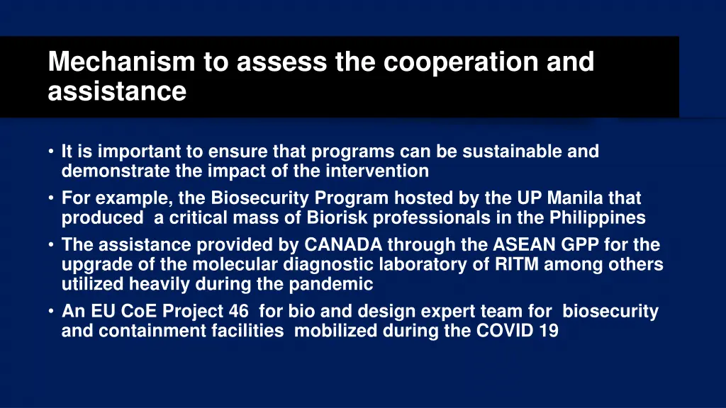 mechanism to assess the cooperation and assistance