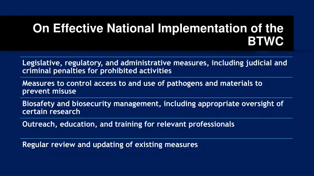 on effective national implementation of the