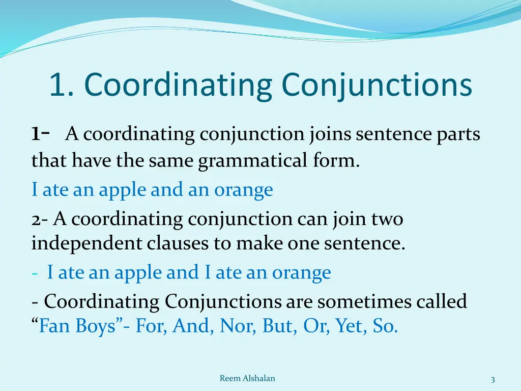 1 coordinating conjunctions 1 a coordinating
