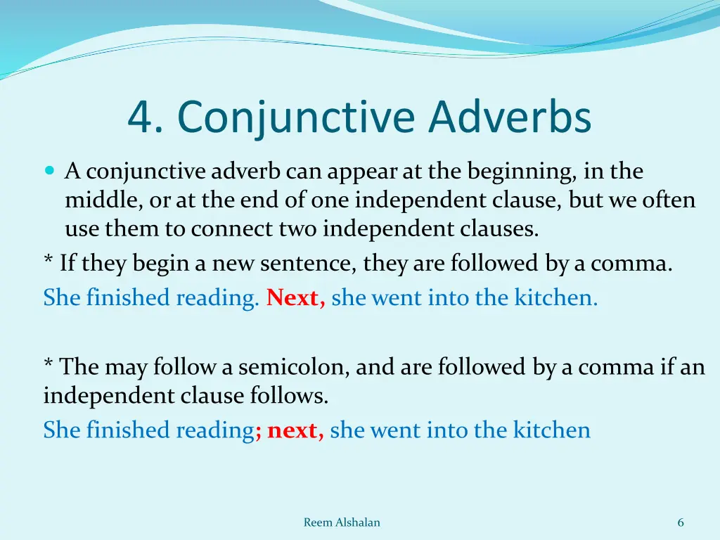 4 conjunctive adverbs