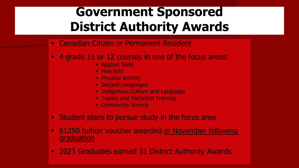 government sponsored district authority awards