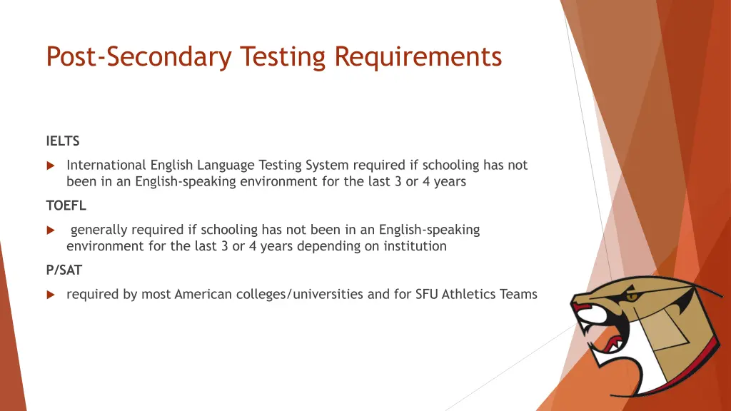 post secondary testing requirements