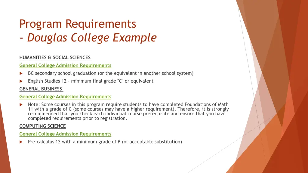 program requirements douglas college example