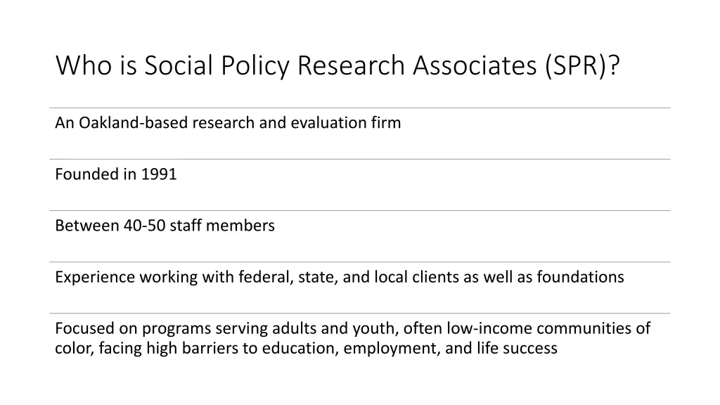 who is social policy research associates spr