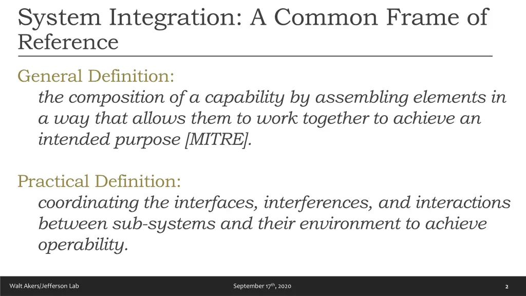 system integration a common frame of reference