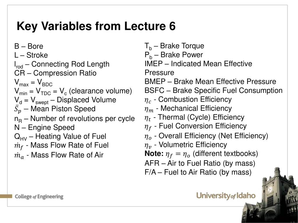 key variables from lecture 6