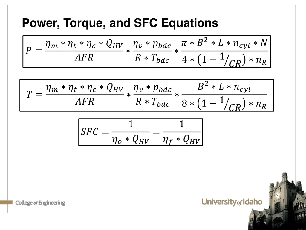 power torque and sfc equations