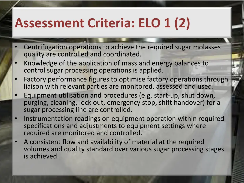 assessment criteria elo 1 2