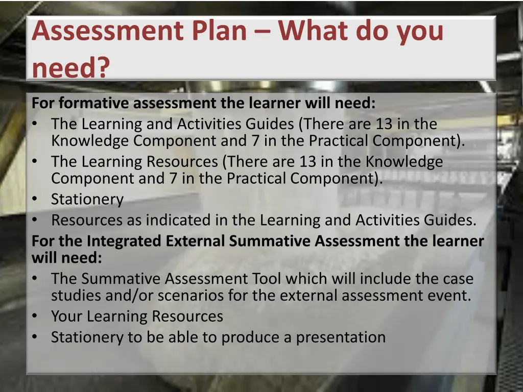 assessment plan what do you need