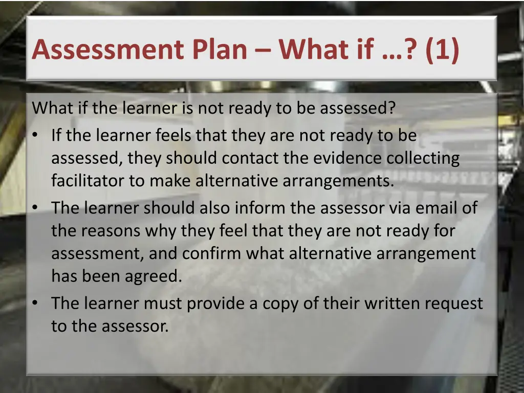assessment plan what if 1