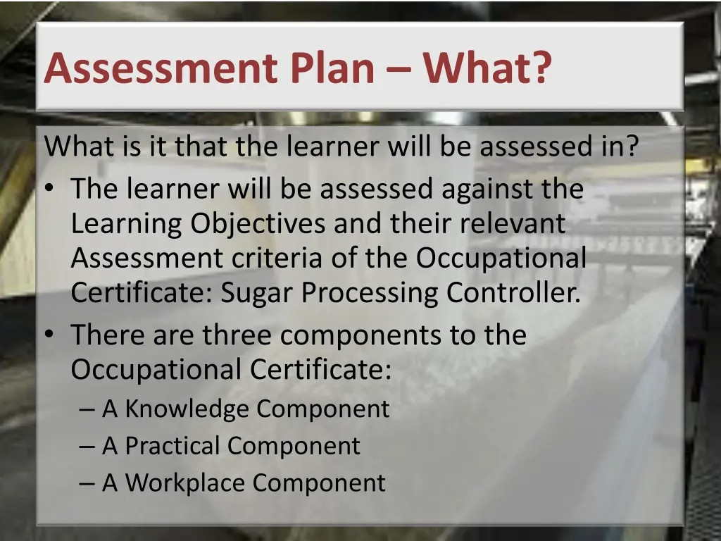 assessment plan what