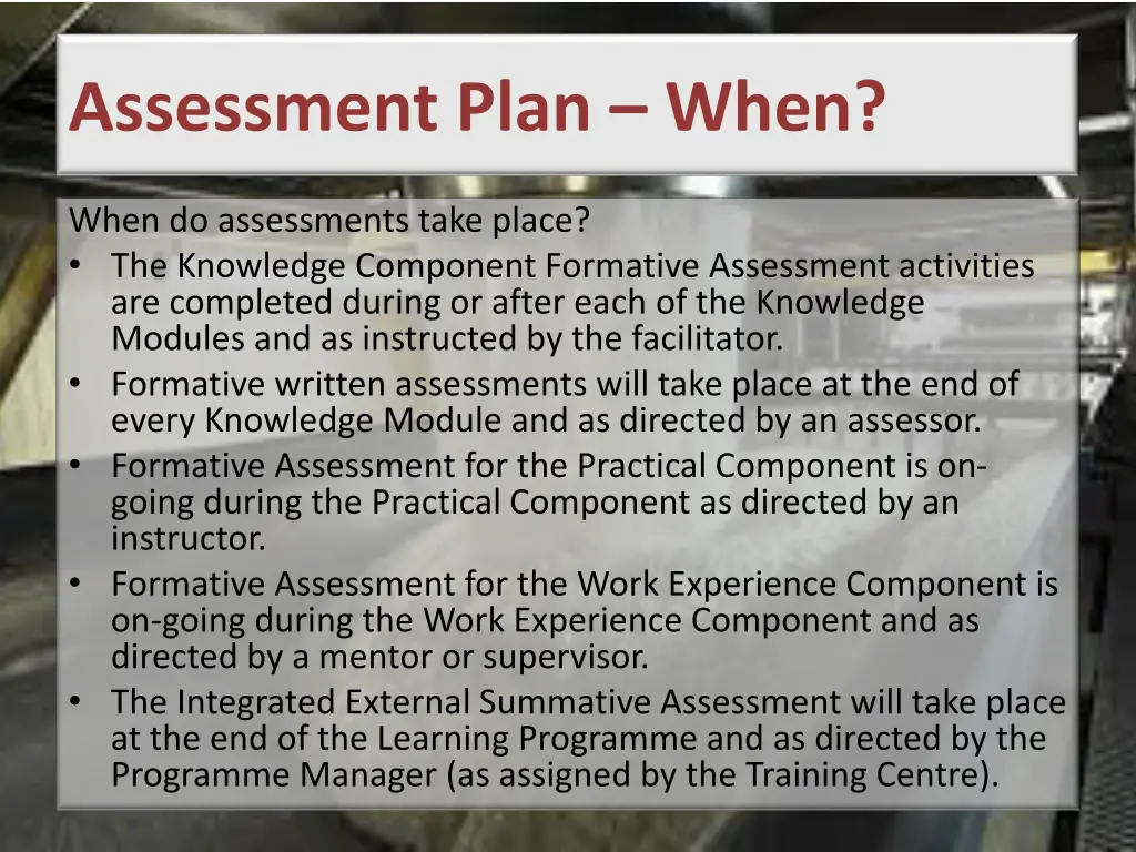 assessment plan when