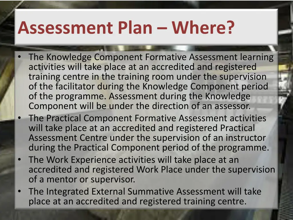 assessment plan where