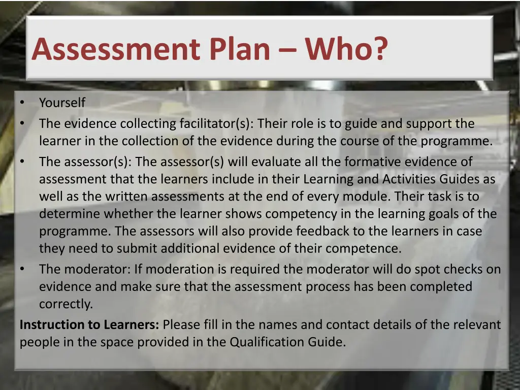 assessment plan who