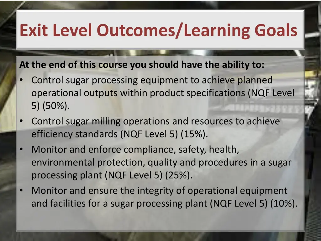 exit level outcomes learning goals