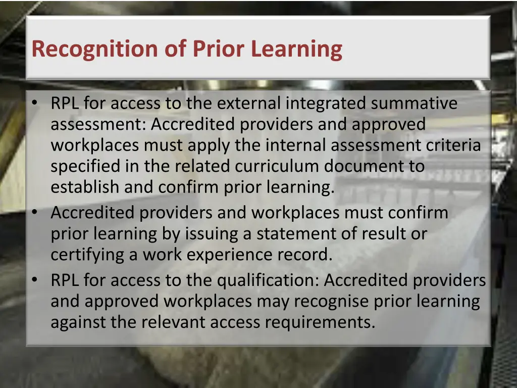 recognition of prior learning