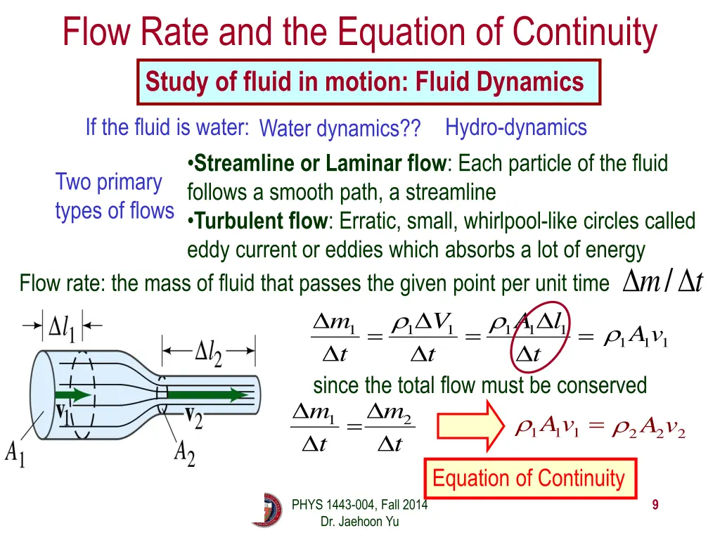 flow rate and the equation of continuity study