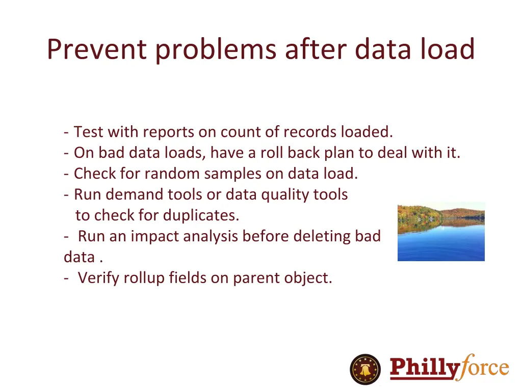 prevent problems after data load