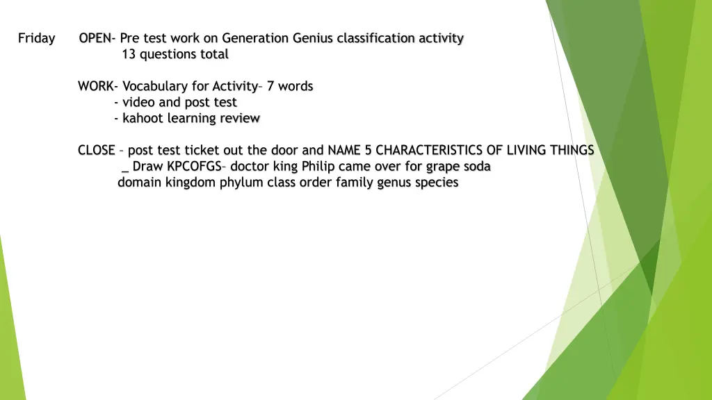 friday open pre test work on generation genius