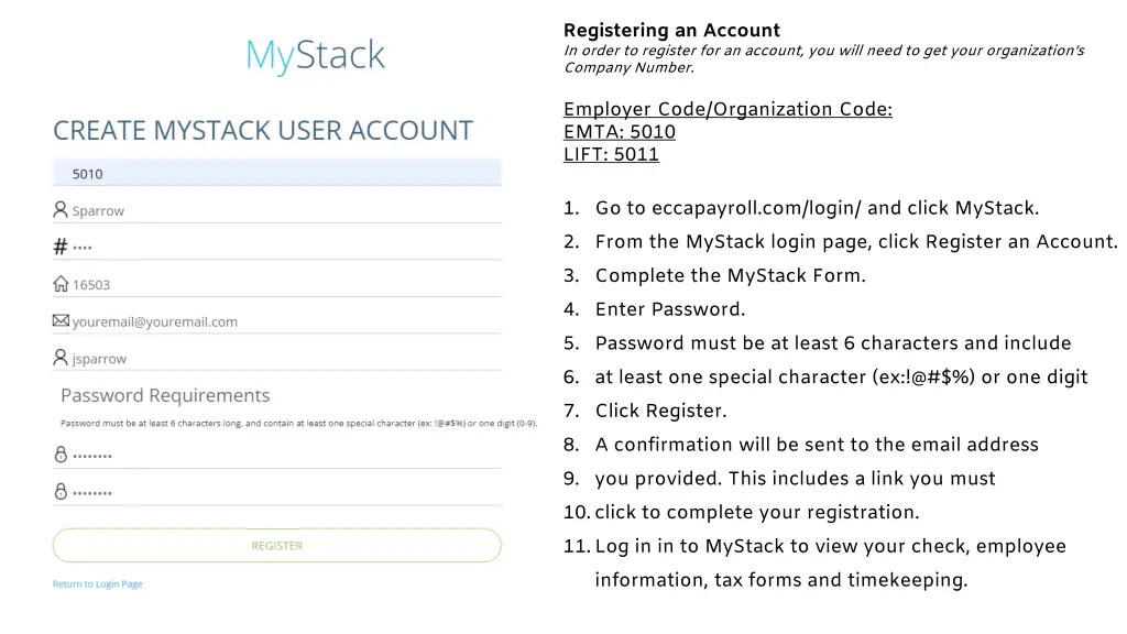 registering an account in order to register