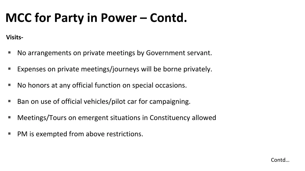 mcc for party in power contd