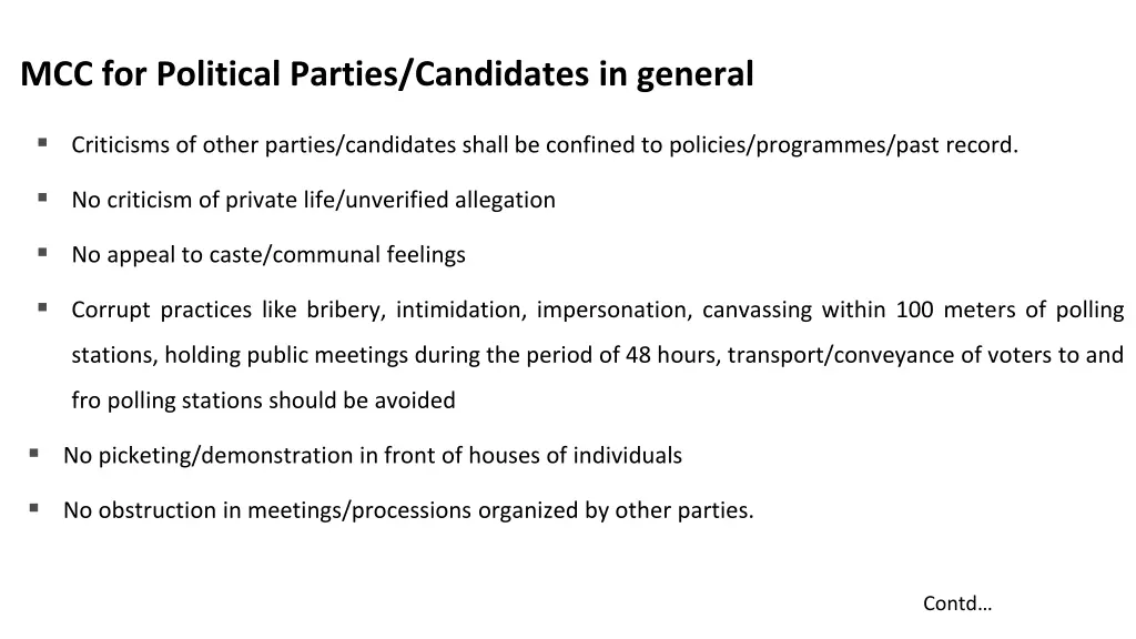 mcc for political parties candidates in general