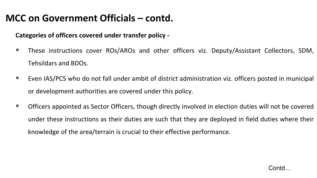 mcc on government officials contd