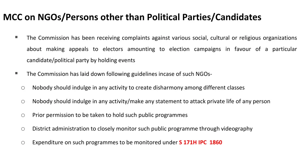 mcc on ngos persons other than political parties