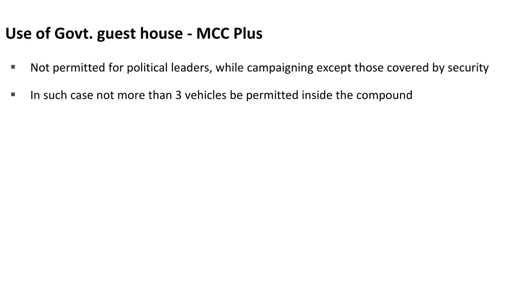 use of govt guest house mcc plus