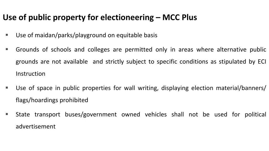 use of public property for electioneering mcc plus