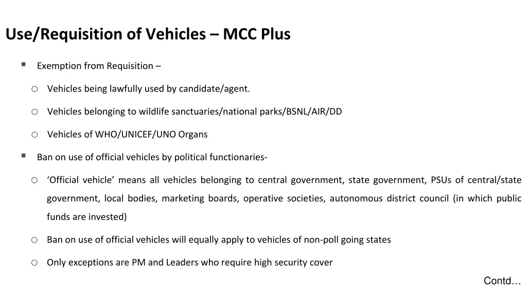 use requisition of vehicles mcc plus