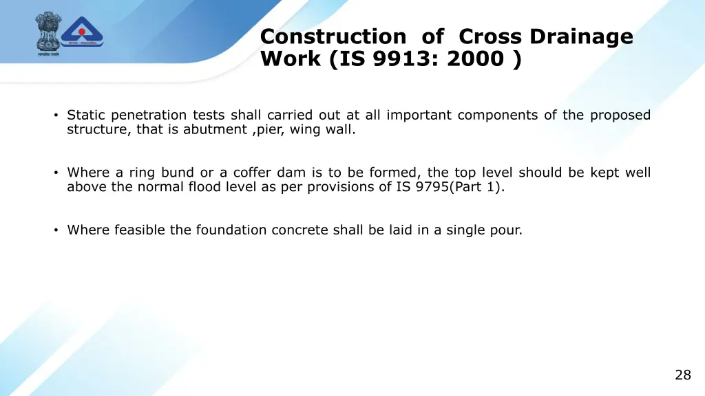 construction of cross drainage work is 9913 2000